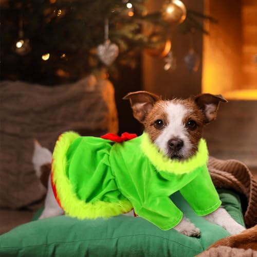 Glitopper Christmas Dog Costume Red Green Dog Outfit Lime Green Pet Outfit Velvet Furry Pet Costume Cosplay Christmas Dogs and Cats Clothes for Holiday Party Favors(Small)