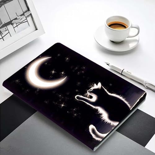 for Samsung Galaxy Tab A8 10.5 Inch 2022 (SM-X200/X205/X207) Tablet Case,Premium Leather Folio Stand Auto Wake/Sleep,Multiple Viewing Stand,Night Moon and Pet Cat