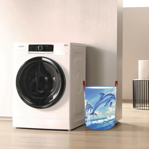 Laundry Basket 15.7x19.7 in Dolphin Ocean Hamper for Bedroom