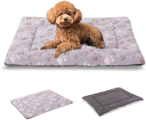 BVAGSS Reversible Dog Crate Pad, Memory Foam Pet Bed Mat, Soft Warm Machine Washable Sleeping Kennel Mattress for Small Medium Dogs XH079 (24''x18''x1.6'',Grey Paw)