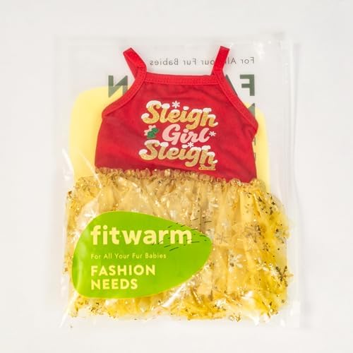 Fitwarm Sleigh Girl Sleigh Dog Tutu Dress, Fancy Christmas Clothes for Small Dogs Girl, Funny Holiday Pet Outfit, Red, Golden Yellow, Medium