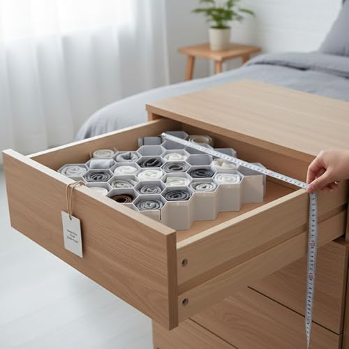 Honeycomb Drawer Divider Organizer, Adjustable PP Plastic Compartment Separator for Dresser & Kitchen Drawers, 13 x 3.3 x 1.6 Inches (1 Piece)