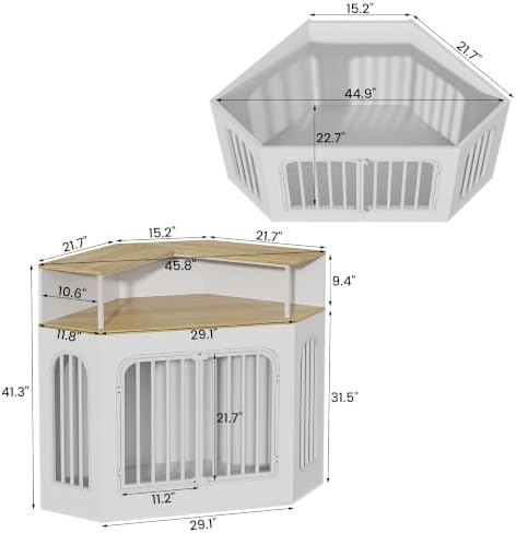 kepptory Large Corner Dog Crate Furniture with Arched Design and Tall Shelf