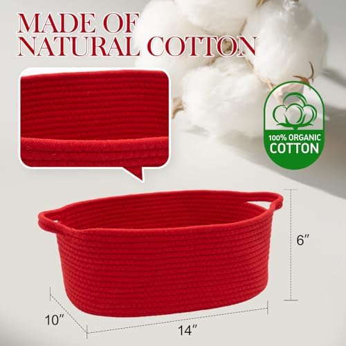 Woven Basket with Gift Bags and Ribbons, 14"X 10" X 6" Storage Basket Red | Gift Storage Organizer Basket Bin Shelf Shelves Cotton Rope Basket for Nursery, Pet Toys