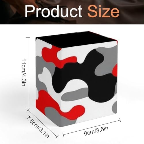 Fashion Pen Cup Pencil Holder Makeup Brush Storage Leather Desk Organizer Military Red Camo Army Camouflage