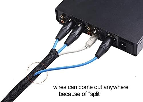 Heyiarbeit 10m/32.8ft PET Expandable Braided Sleeving 0.16-inch Width Flexible Wire Mesh Sleeve for USB Cable Power Cord Audio Video Cable - Protect Cat from Chewing Cords - Black Silver