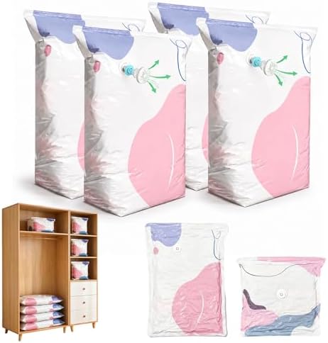 No-Pump Vacuum Storage Bags, 2026 New Cube Compression Space Saver Bags, Upgrade Large Storage Compression Bags No-Pump 3D Vacuum Storage Bags for Clothes, Comforters, Blankets (L-4PCS)