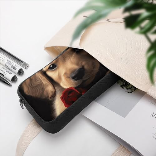 Cute Pet Dog Pencil Case Office Stationery Organizer Simple Sturdy Zipper Closure Portable Pencil Bag Office Travel Multi-Purpose Bag