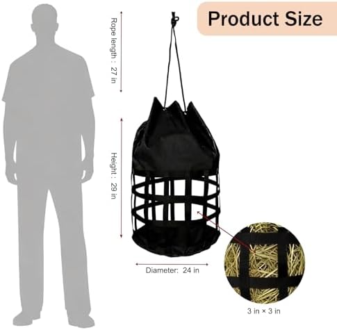 Large Slow Feed Hay Bag for Horses,Goats&Donkeys(Black)