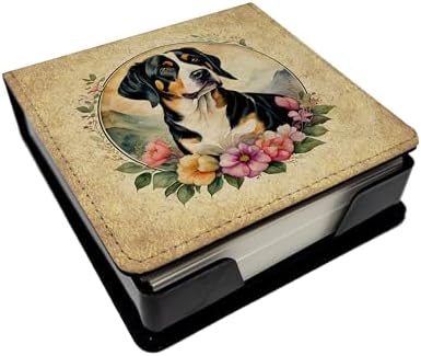 Caroline's Treasures Entlebucher Mountain Dog and Flowers PU Leather Note Paper Holder with Artist-Designed Cover, Desk Accessory, Office Gift