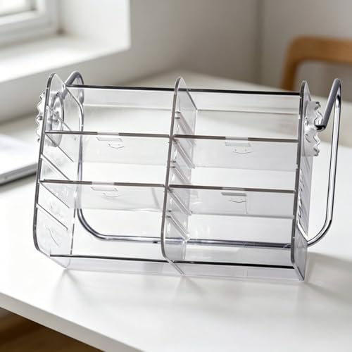 Desk Pen Holder Rotating Organizer Stationery Organizer Desktop Office Storage with Customizable Compartments and 360 Degree Rotation Transparent PET for dorm rooms office study, Brown