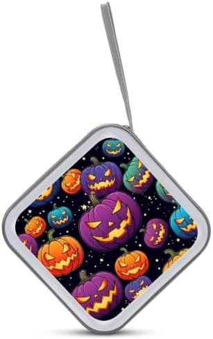 40 Capacity CD DVD Case Wallet Pumpkin CD Holder Storage | Pumpkin Hard Shell Sturdy Disc Storage Organizer Binder, Zipper Closure, Hand Strap