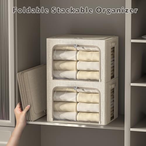 FHSQX 6 Pack Clothes Storage Bins, Beige 15.7x11.8x11.8inch (36L)