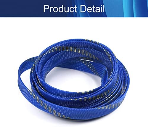 Jutagoss PET Expandable Braided Cable Sleeve, 16.4ft - 11/16 inch Blue Gold Cable Management Sleeve, Wire Loom Tube Cord Protector for USB Cable, Power Cord, Audio Video and More, 1Pc
