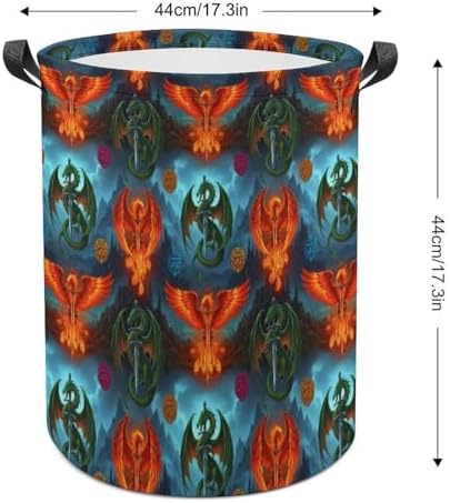 Foldable Laundry Basket with Handles Flame Dragon Phoenix Western Myth, Waterproof Storage Hamper for Clothes, Toys, and Towels in Bedroom and Bathroom