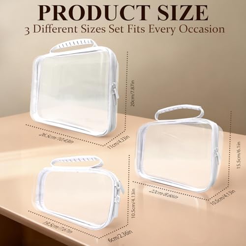 3 PCS Clear Zipper Pouches with Handle, Diaper Bag Organizer, Clear Makeup Bags Hardshell Toy Storage Bins with Zipper Toiletry Pouch Bag for Cosmetics Pencils Puzzles, Building Blocks(White)