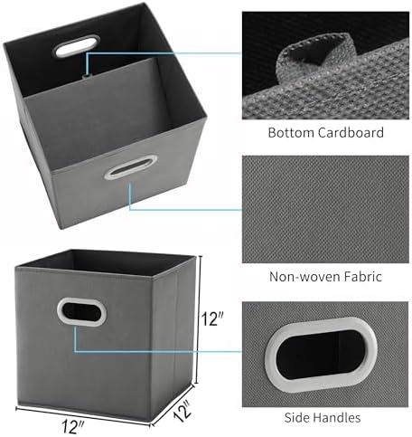 MAX Houser 6 Pack Foldable Fabric Storage Bins withc Handles, Cattail Gray | Collapsible Containers with Dual Plastic Handles for Home Closet Bedroom Drawers Organizers