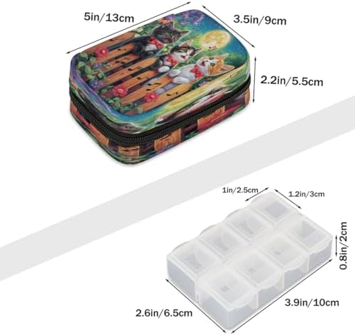 Pill Organizer Box Garden Cat Moon 7-Day Weekly Medicine Pill Case Travel Pill Container Portable Pill Holder Storage Purse Bag Small Compact Size for Vitamin Supplement Birth Control