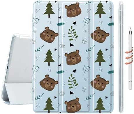Cute Bear Case for 10.5" iPad Pro(2017)/iPad Air 3, Clear TPU Smart Stand Back Cover with Pencil Holder, Auto Wake/Sleep Foldable Shockproof Protective Case