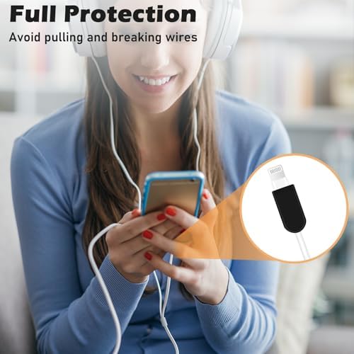 CameCosy Phone Cable Protector for iPhone 18W/20W USB-C Charger, Unique Design Clear Black Cover, Translucent Silicone Data Line Cable Cover Wire Saver for iPhone