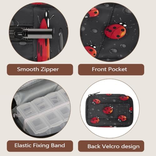 Travel Pill Organizer Black Polka Dot Ladybug Small Pill Case