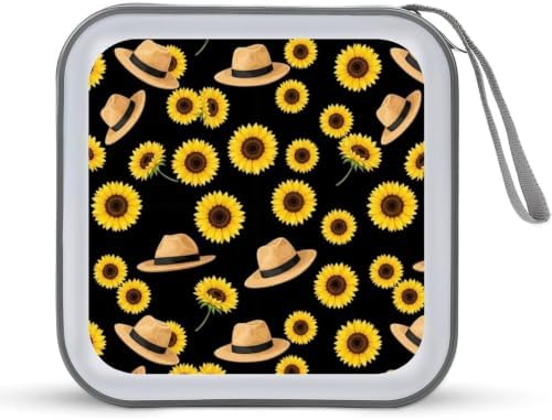 CD Case Organizer Sunflower Floral DVD Holder Wallet Protective Box | Disc Storage Binder with 40 Capacity, Rustic Sunflower Floral, Zipper, Hand Strap for Home Office Car