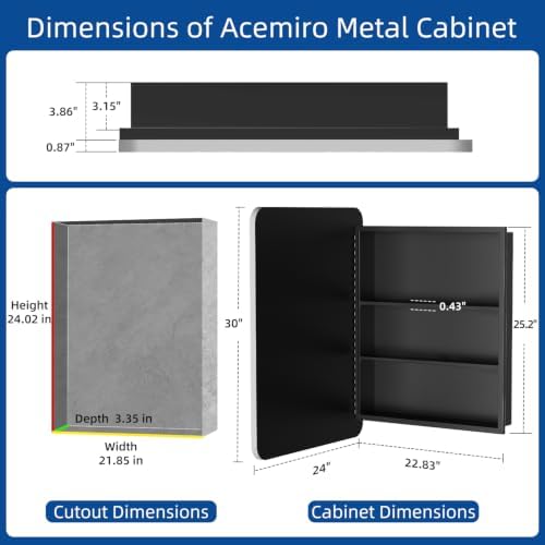 ACEMIRO 24x30 Inch Bathroom Medicine Cabinet with Mirror Metal Framed Recessed or Wall Mounted Mirror Medicine Cabinets for Bathroom Brushed Silver
