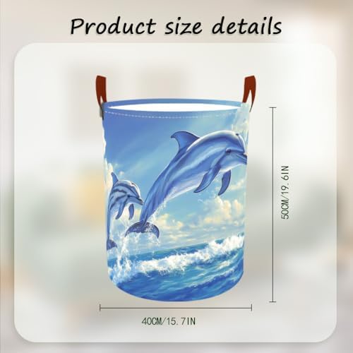 Laundry Basket 15.7x19.7 in Dolphin Ocean Hamper for Bedroom