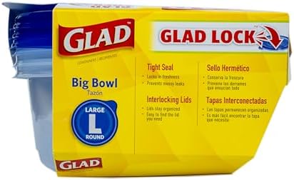 Glad GladWare Big Bowl Food Storage Containers, Large Round, 48 Oz, 3 Count | Lock-tight seal for soups, salads, and meal prep in a large round format; microwave and dishwasher safe