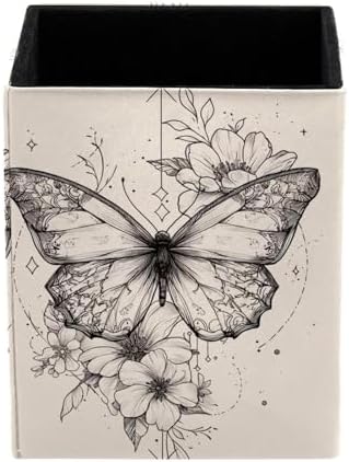 Simple Butterfly Pen Holder for Desk Decor, Rectangular PVC Leather Pencil Cup for Desk Pen Organizer, Makeup Brush Holder for School, Home, Office
