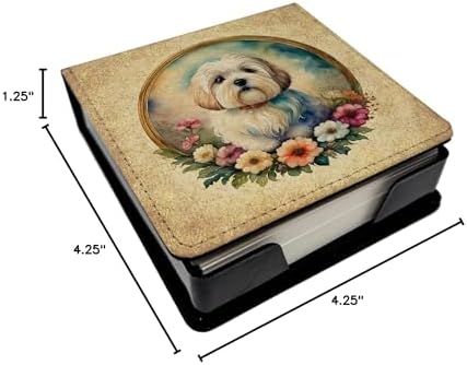 Caroline's Treasures Coton De Tulear and Flowers PU Leather Note Paper Holder with Artist-Designed Cover, Desk Accessory, Office Gift