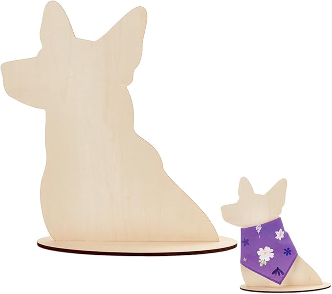 AHANDMAKER Dog Silhouette Display Stand, Wooden Pet Bib Scarf Bandana Display Holder for Pet Boutique Craft Show Photography Props Blank Dog Shape Mannequin Stand for Collar Bib Display Store Booth (11.8" Tall)