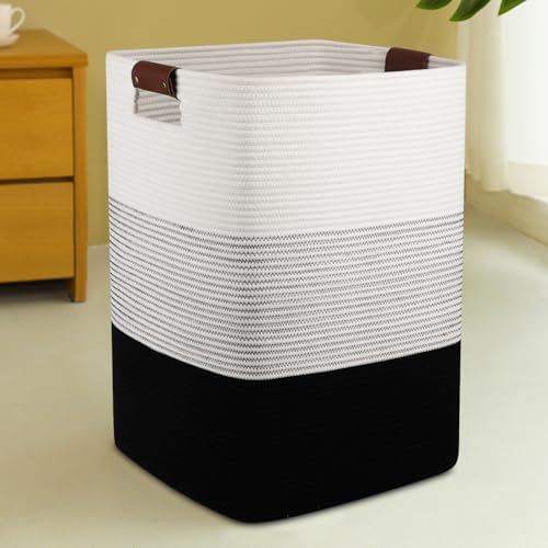 Laundry Hamper 96L Extra Large Laundry Basket, Woven Blanket Basket | Cotton Woven Storage Hamper with Handles for Living Room, Large Baskets for Pillows, Blankets, Clothes-Gradient Black