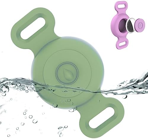 Waterproof Dog Collar with Airtag (1st & 2nd Gen) Holder, 1 Pack | Lightweight Silicone Hidden AirTag Holder for Dog Collar, Anti-Lost AirTag Case for Pet Cat Dog (Green)