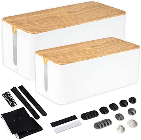 Iron Forge Cable Cable Management Box, 2 Pack - White with Wood Top