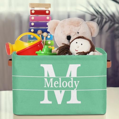 Personalized Name Storage Basket, Mint Green Print Initial Letter