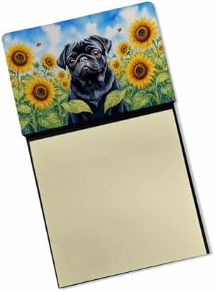 Caroline's Treasures Pug in Sunflowers Watercolor Sticky Note Holder Refillable Dispenser Desk Accessory 3x3 Pad Gift