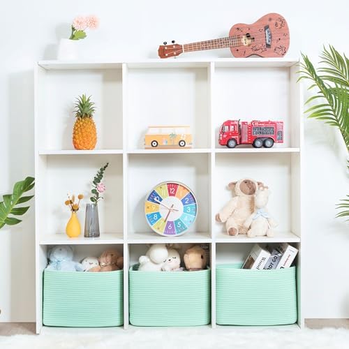 MINTWOOD Design 3-Pack Decorative Woven Storage Baskets for Shelves, Cube Bin Box for Organizing Books, Shoes, Dog Toys, Pantry Closet and Living Room Organizer, Mint