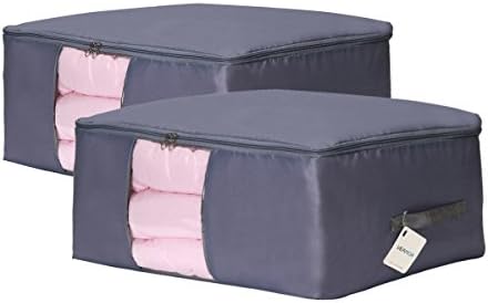 Comforter Storage Bags Containers,Pillow Beddings/Blanket Clothes Organizer Storage Containers With Zippers,Breathable and Moistureproof. (Grey 2pcs, L)