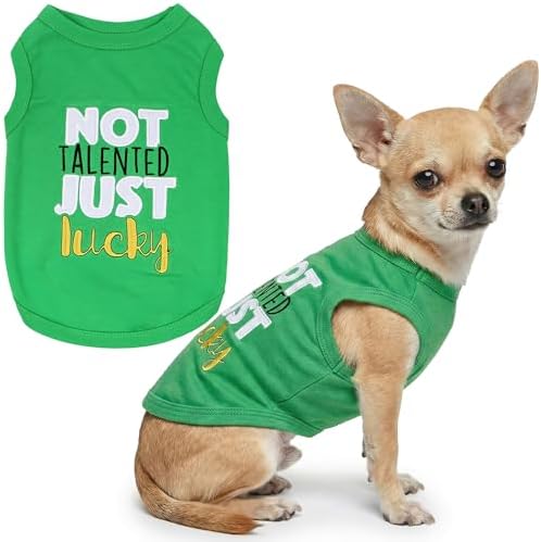 Parisian Pet Dog Shirt – 100% Cotton Green Shirts for Small Dogs – Sleeveless Puppy Vest – Lightweight and Breathable Funny Pet Apparel – St. Patrick’s Day Dog Clothes - Stretchy T Shirts for Dogs