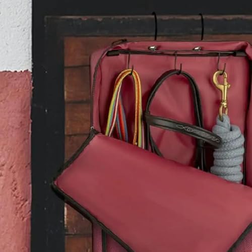 kowaku Bridle Bag,with 3 Prong Tack Rack Spacious Organizer Horse Tack Carry Bag, Horse Bridle Bag, for Harness, Bits, Headstalls, red