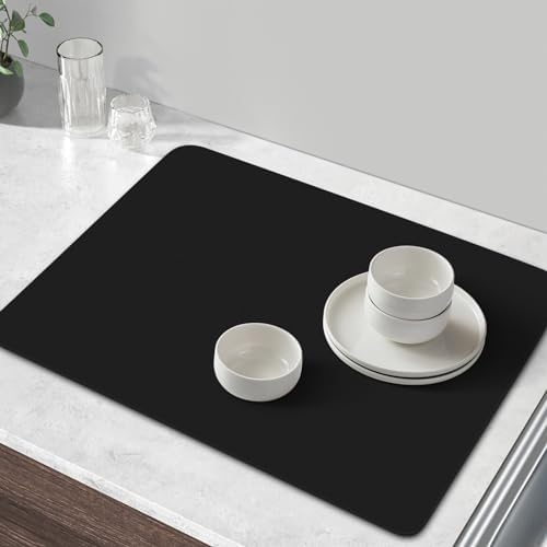 Coffee Mat Super Absorbent Dish Drying Mat Coffee Bar Mat 18"x 36", Black