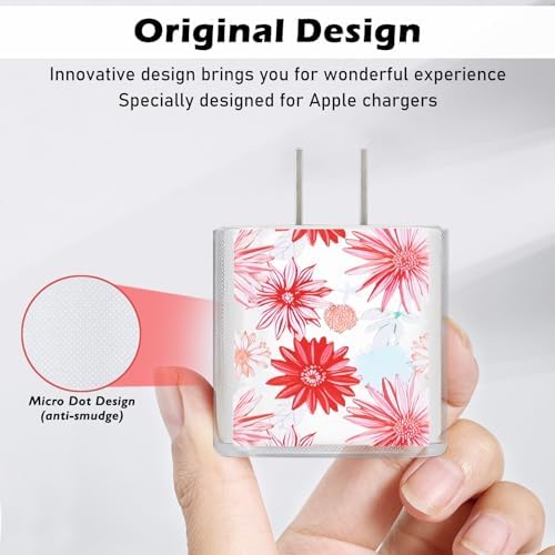 Cute Cable Protector for iPhone Adapter Charger, Red Chrysanthemum Flowers Design, Soft TPU Data Cable USB-C Case Data Line Cord Saver Charger Protective Case for iPhone 11 12 13 14 15 Pro Max