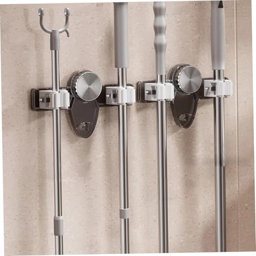 2PCS Suction Cup Broom Holder Wall Mount, No Drill Mop and Broom Organizer with Retractable Towel Rack, Transparent Bathroom Storage, Grey Holder and Mop Wall Mount Hanger Organizer Hanging S