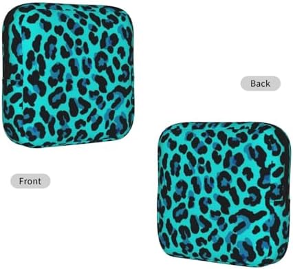 Cute Menstrual Pad Pouch with Zipper, Cheetah Blue And Black Leopard Print, Reusable Polyester Feminine Product Organizer, Storage Bag for Daily Travel