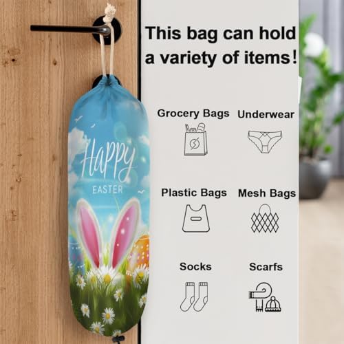 Pardick Plastic Bag Holder, Easter Egg Bunny Grocery Bag Holder for Shopping Bags, Wall Mount Plastic Bag Storage Organizer Dispenser, Storage Holder for Home Kitchen Camper,A-13