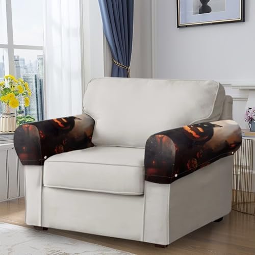 Pumpkin Couch Arm Covers Set of 2 Arm Chair Covers Slipcover Scratch-Resistant Sofa Arm Covers Protect Anti-Slip Furniture Protector Halloween Decoration