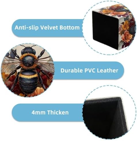 Cute Bee Pen Holder for Desk Decor, Rectangular PVC Leather Pencil Cup for Desk Pen Organizer, Makeup Brush Holder for School, Home, Office