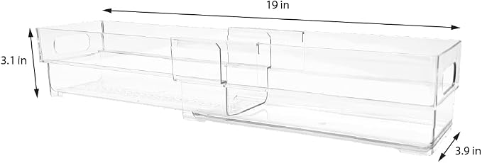 Isaac Jacobs 2-Pack Clear Expandable Storage Bins - Extra Small | 11"-19" L x 3.9" W x 3.1" H, Plastic Organizer with Cut-Out Handles, Adjustable Length from 11-19" for Home, Kitchen & Office