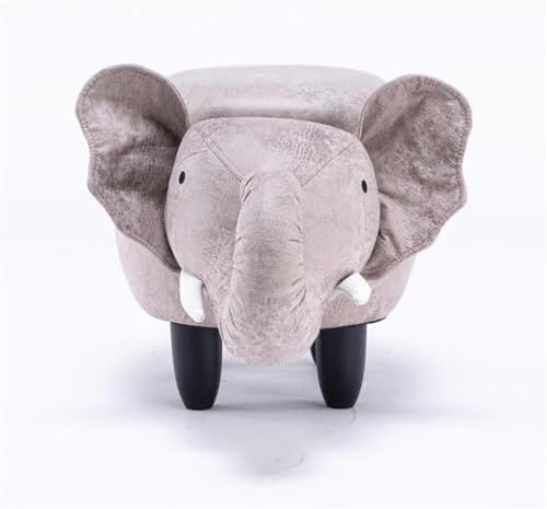 Home 2 Office Elephant Ottoman with Storage for Kids' Bedroom, Playroom, Nursery or Recreation Room Decor, Soft Animal-Shaped Toddler Furniture with Wooden Legs